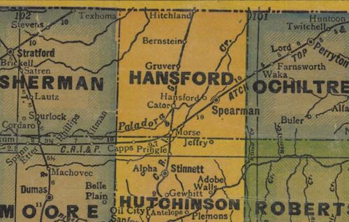 Hansford County TX 1940s  Map 