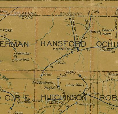 Hansford County Texas 1907 Postal map