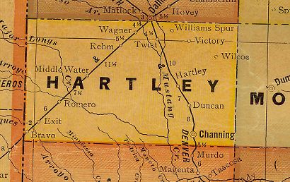 Hartley County Texas 1920s map