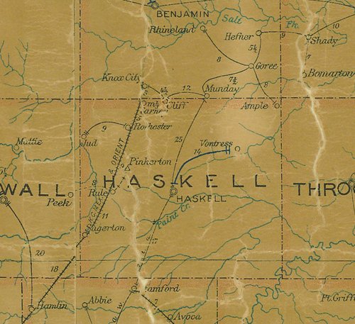 Haskell County TX 1907 postal map
