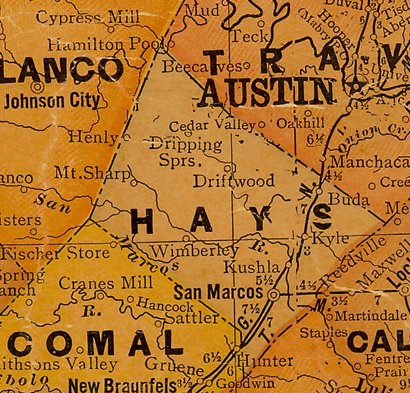 Hays County TX 1920s Map