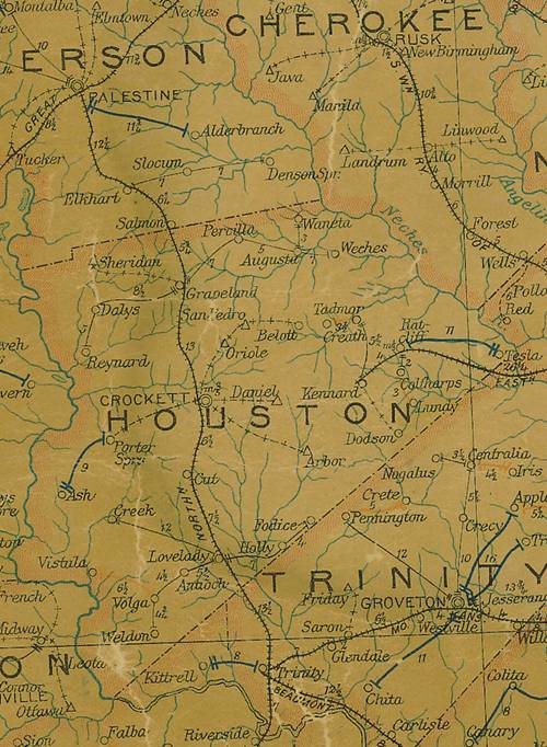 Houston County Texas  1907 postal map