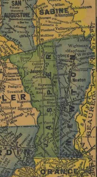 Texas- 1940s Jasper / Newton County map