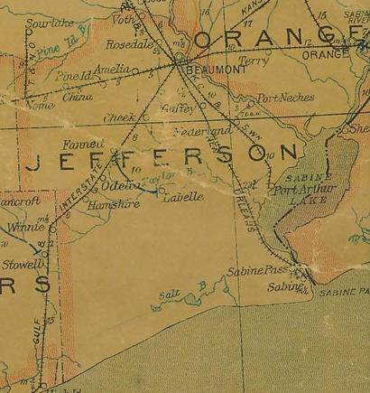 Jefferson County Texas 1907 postal map