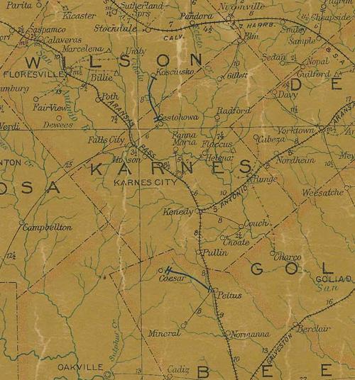 Karnes County  TX 1907 postal map