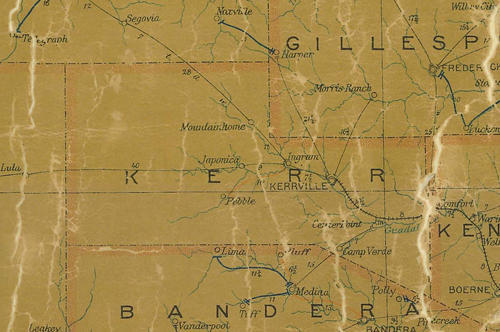 Kerr County TX 1907 Postal Map