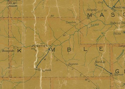Kimble County TX 1907 postal map