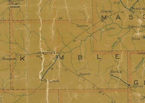 Kimble County TX 1907 Postal Map