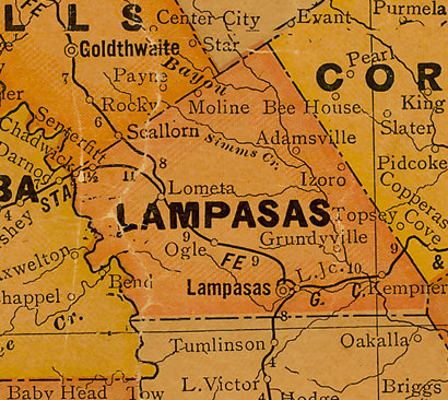TX Lampasas County 1920s Map