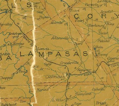 Lampasas County Texas 1907 postal map
