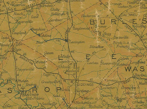 TX Lee County 1907 Postal Map