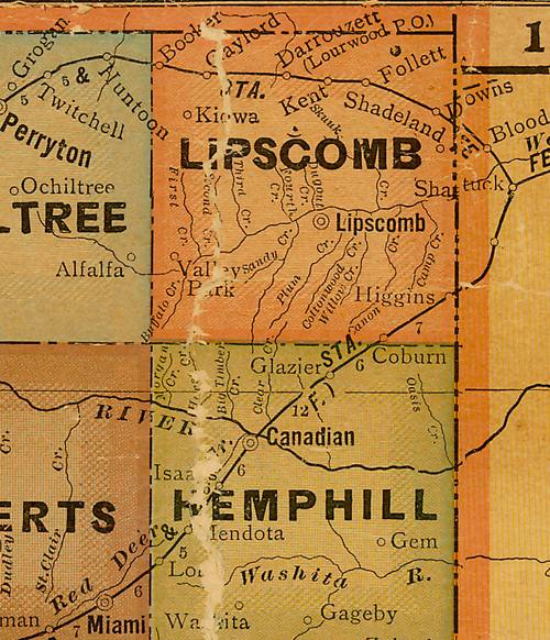 Lipscomb County TX 1920s map