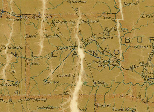 Llano County TX 1907 Postal map