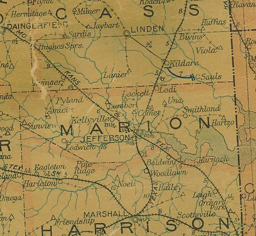 Marion County TX 1907 Postal map