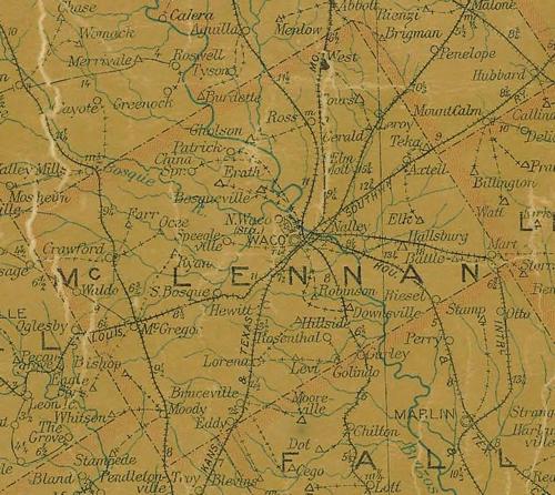 McLennan County Texas 1907 Postal map