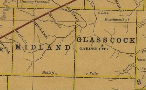 Midland & Glasscock County TX 1914 Railroad Map