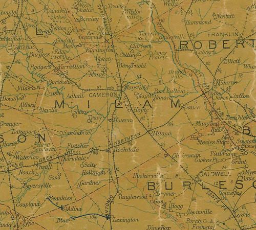 Milam county TX 1907 postal map