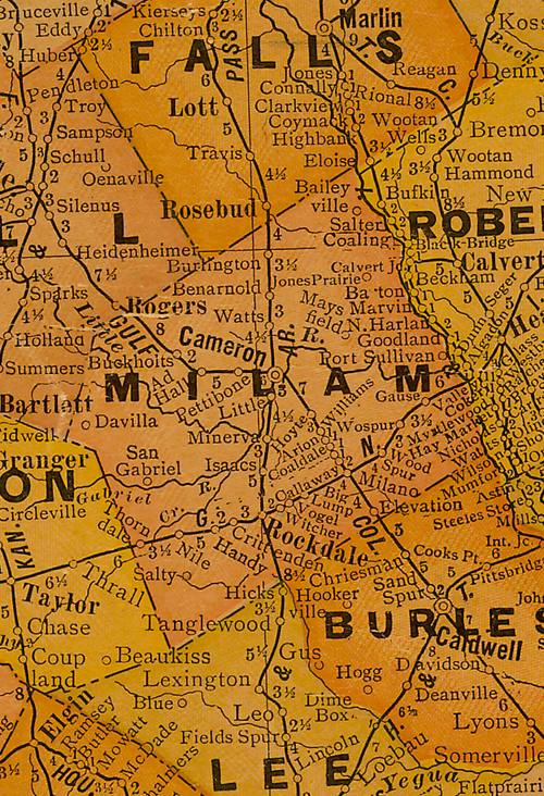 Milam County Texas 1920s map