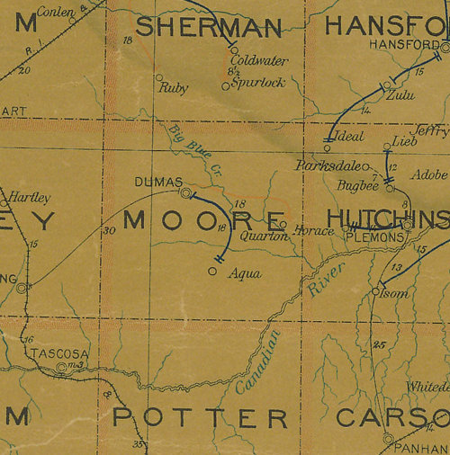 Moore County TX 1907 Postal Map 