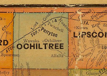 1907 Ochiltree and Lipscomb County Texas postal map