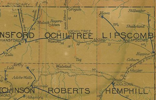 Ochiltree County TX 1907 postal map