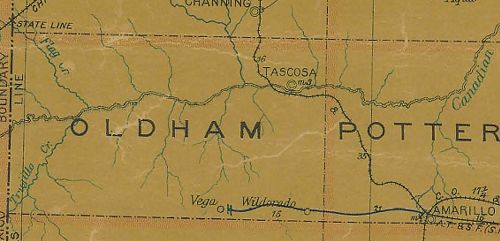 Oldham County Texas 1907 Postal map