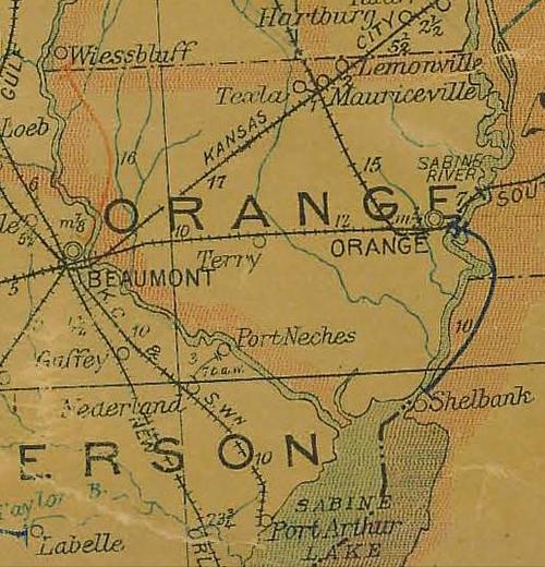 Orange County TX 1907 postal map