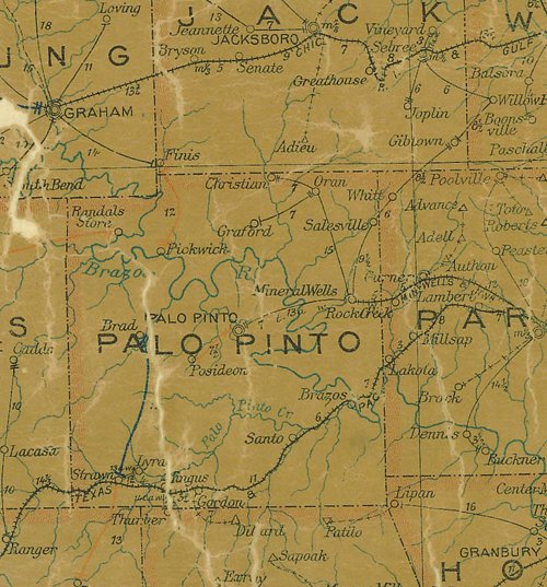Palo Pinto County Texas 1907 Postal map
