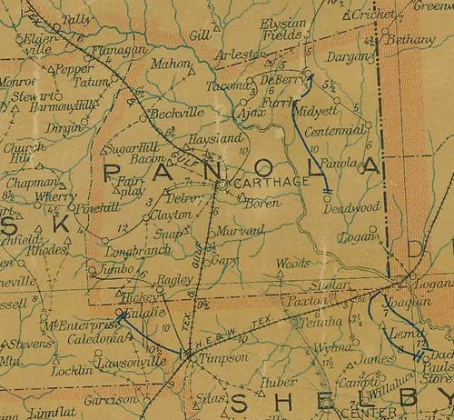 Panola County TX 1907 postal map