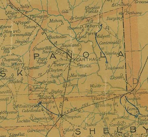 Panola County TX 1907 postal map