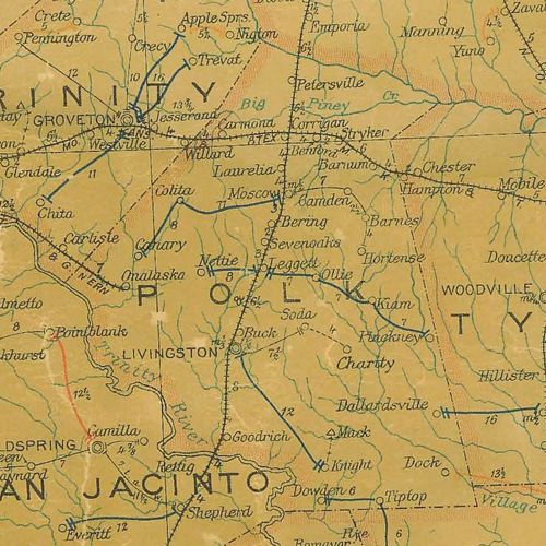 Polk County Texas 1907 postal map