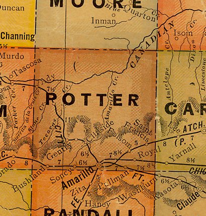 Potter County Texas 1940s map