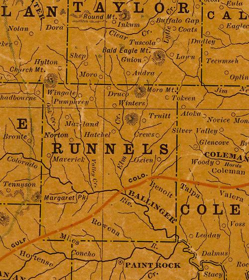 Runnels County 1906 Texas Railroad Map