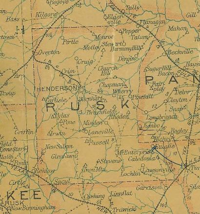 Rusk County TX 1907 Postal Map