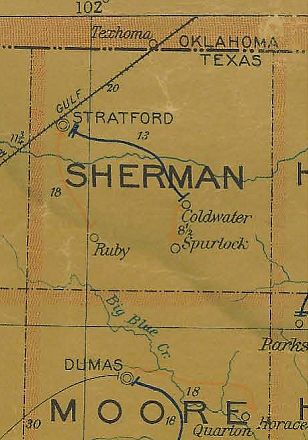 TX Sherman County 1907 Postal Map