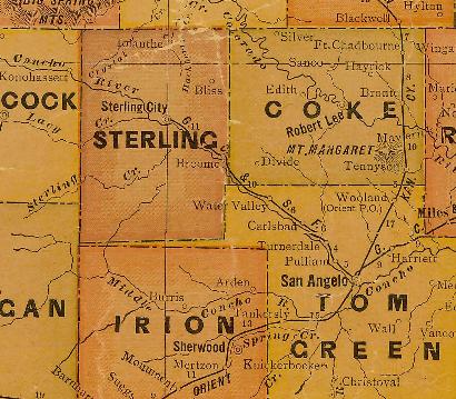 Sterling County & Coke County TX 1920s map