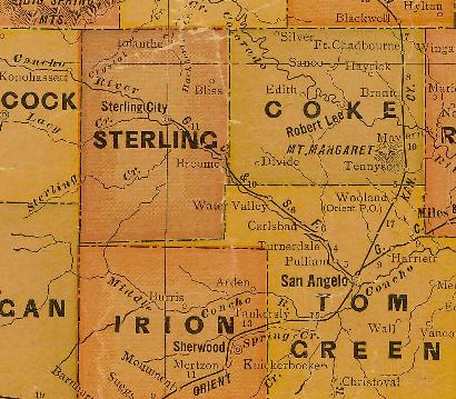 Sterling County & Coke County TX 1920s map