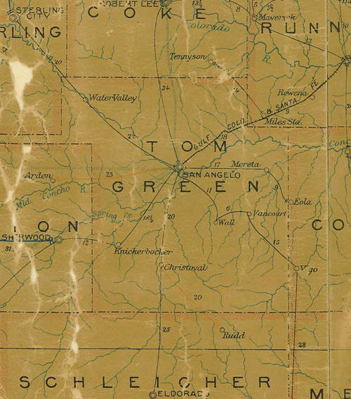 TX Tom Green County 1907 Postal Map