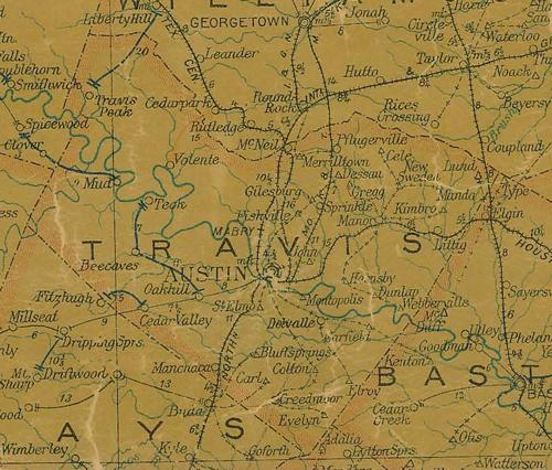 Texas Travis County 1907 postal  map