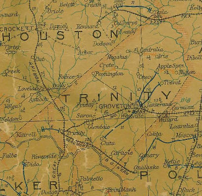 Trinity County TX 1907 Postal Map