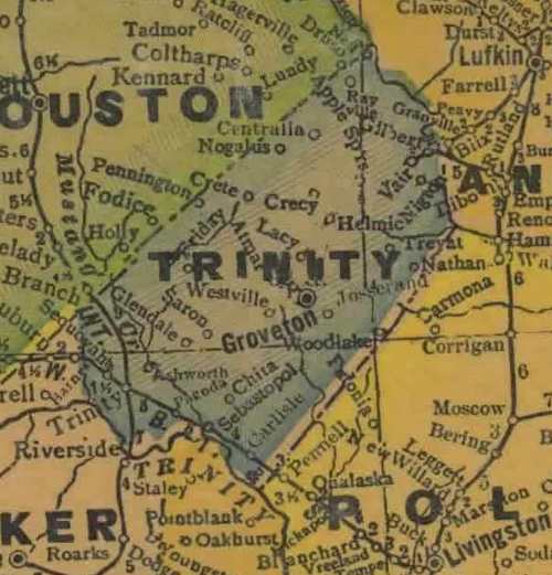 Trinity County Texas 1940s map