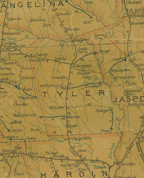 Tyler County TX 1907 Postal Map