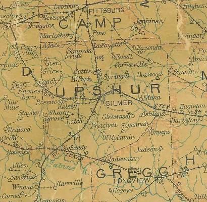 Upshur County TX 1907 Postal Map