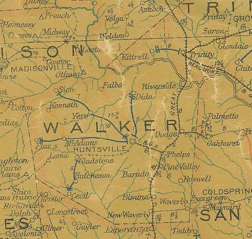 TX Walker County 1907 Postal Map