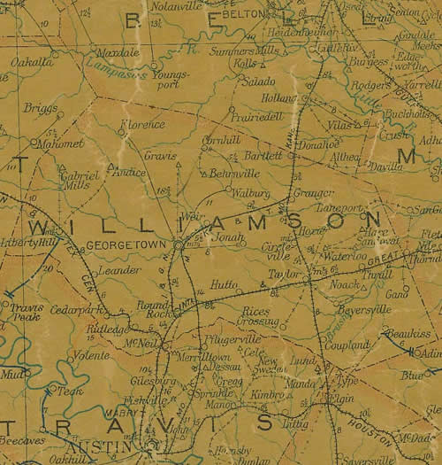 Texas Williamson  County 1907 postal  map