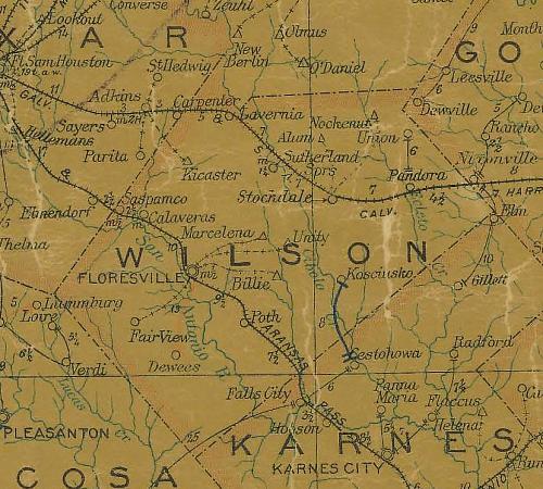 TX Wilson  County 1907 Postal Map