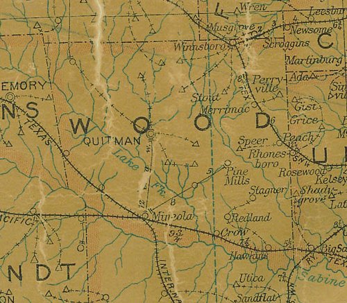 Wood County Texas  1907 postal map