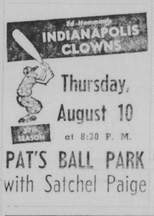 Fredericksburg TX - Indianapolis Clowns with Satchel Paige Ad