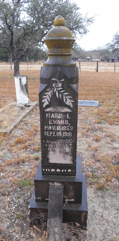 TX - Mary Evans' Tombstone in Willow City Cemetery 