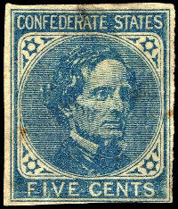 Confederate States Jefferson Davis five cents stamps
